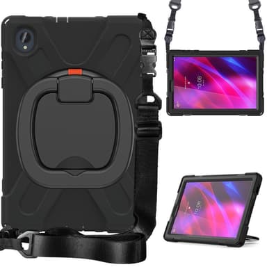 SKALO Lenovo Tab M10 FHD Plus 10.3"" Extra Stöttåligt Armor Ring Skal med Axelrem - Svart
