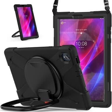 SKALO Lenovo Tab M10 FHD Plus 10.3"" Extra Stöttåligt Armor Ring Skal med Axelrem - Svart