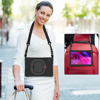 SKALO Lenovo Tab M10 FHD Plus 10.3"" Extra Stöttåligt Armor Ring Skal med Axelrem - Svart