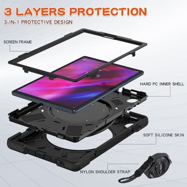 SKALO Lenovo Tab M10 FHD Plus 10.3"" Extra Stöttåligt Armor Ring Skal med Axelrem - Svart