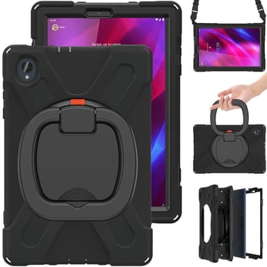 SKALO Lenovo Tab M10 FHD Plus 10.3"" Extra Stöttåligt Armor Ring Skal med Axelrem - Svart