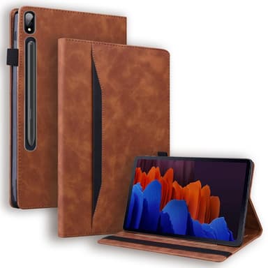 SKALO Samsung Tab S7/S8 PU-Läder Plånboksfodral med Penn Hållare - Brun