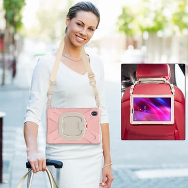 SKALO Lenovo Tab M10 FHD Plus 10.3"" Extra Stöttåligt Armor Ring Skal med Axelrem - Rosa