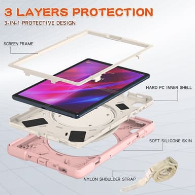 SKALO Lenovo Tab M10 FHD Plus 10.3"" Extra Stöttåligt Armor Ring Skal med Axelrem - Rosa