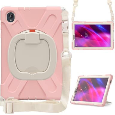 SKALO Lenovo Tab M10 FHD Plus 10.3"" Extra Stöttåligt Armor Ring Skal med Axelrem - Rosa