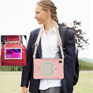 SKALO Lenovo Tab M10 FHD Plus 10.3"" Extra Stöttåligt Armor Ring Skal med Axelrem - Rosa