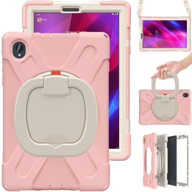 SKALO Lenovo Tab M10 FHD Plus 10.3"" Extra Stöttåligt Armor Ring Skal med Axelrem - Rosa