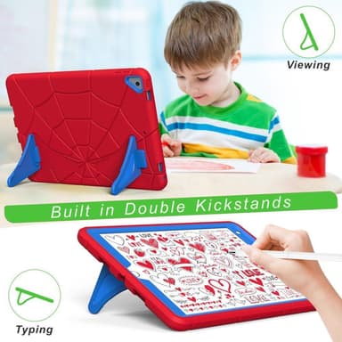 SKALO iPad 10.2 Spindelnät Barnskal - Röd-Blå