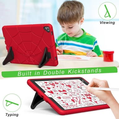 SKALO iPad 10.2 Spindelnät Barnskal - Röd-Svart