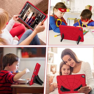 SKALO iPad 10.2 Spindelnät Barnskal - Röd-Svart