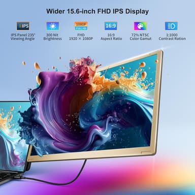 NÖRDIC Dubbla bärbara 15.6"" skärmar med teleskopstativ för bärbar dator 15-17.3"", FHD 1080P,  Mac/Windows, USB-C anslutning
