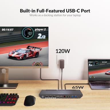 AV Access KVM-switch 3 till 2 USB-C & 2xHDMI för dubbla skärmar, 65W strömförsörjning och Ethernet-port för bärbar dator