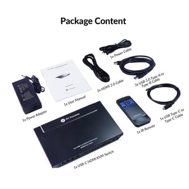 AV Access 4K USB-C & HDMI KVM-switch 4 datorer 1 bildskärm, 60W laddning för bärbar dator