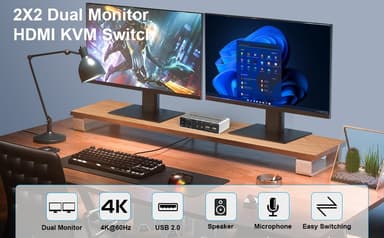 NÖRDIC KVM Switch 2x2 HDMI 4K60Hz 3xUSB2.0 Audio EDID