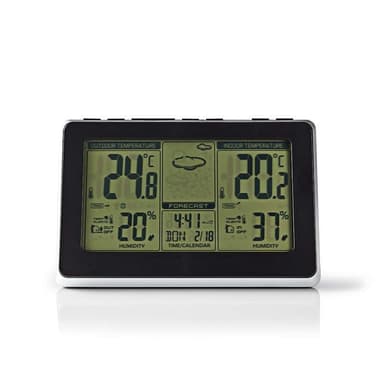 Nedis Väderstation | Inomhus & utomhus | Inklusive trådlös vädersensor | Väderprognos | Tidsdisplay | LCD-skärm | Alarmklockfunktion