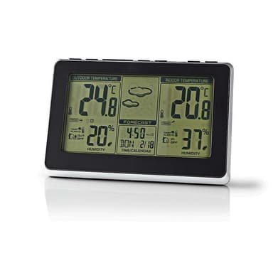 Nedis Väderstation | Inomhus & utomhus | Inklusive trådlös vädersensor | Väderprognos | Tidsdisplay | LCD-skärm | Alarmklockfunktion