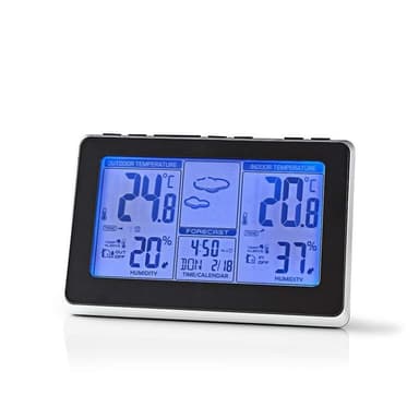 Nedis Väderstation | Inomhus & utomhus | Inklusive trådlös vädersensor | Väderprognos | Tidsdisplay | LCD-skärm | Alarmklockfunktion