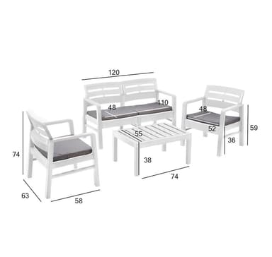 Trädgårdsmöbler set JAVA bord, bänk, 2 stolar
