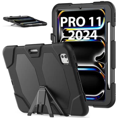 Till iPad Pro 11 (2024) Fodral Stativ Skämskydd PC+Silikon - Svart