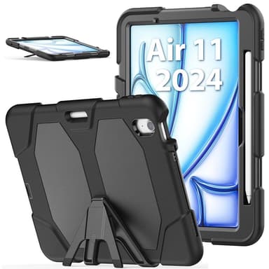 Till iPad Air 11 (2024) Fodral Stativ Skämskydd PC+Silikon - Svart