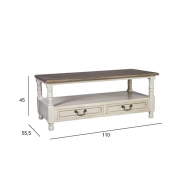 Soffbord SAMIRA NYTT 110x55,5xH45cm, antikvitt/naturligt