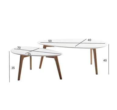 Soffbord HELENA 2st set 70x35xH35cm, 100x50xH40cm, vit