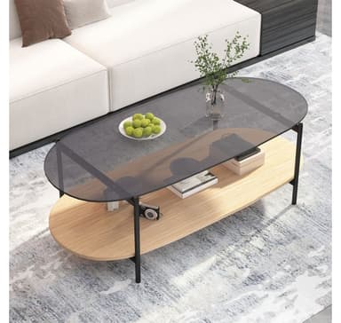 Soffbord CINDY 120x55xH40cm, grått glas/melamin ek