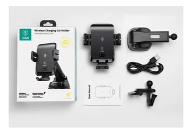 Car holder for smartphones, wireless charging, black