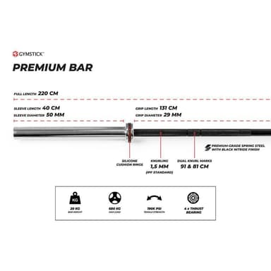 Gymstick 20kg Premium Olympic Bar, Skivstång