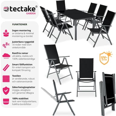 tectake Matgrupp i Aluminium med 6 stolar - antracit