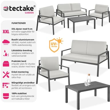 tectake Sittgrupp Göteborg med bord - ljusgrå