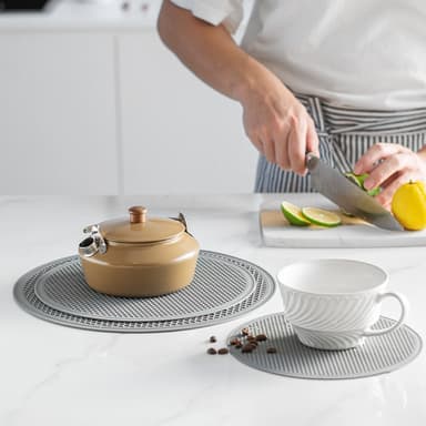 Halkskyddande värmebeständigt silikonunderlägg set (3-pack) Ljusgrå