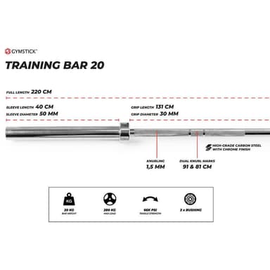Gymstick 20kg Olympic Bar, Skivstång