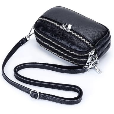 Ny Crossbody-väska med tre dragkedjor för kvinnor Svart