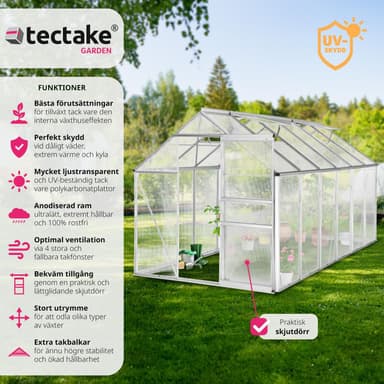 tectake Aluminiumväxthus utan fundament - 375 x 185 x 195 cm