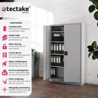 tectake Förvaringsskåp med 5 fack 40x80x180 cm - grå