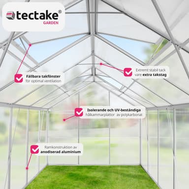 tectake Aluminiumväxthus utan fundament - 375 x 185 x 195 cm