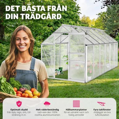 tectake Aluminiumväxthus utan fundament - 375 x 185 x 195 cm