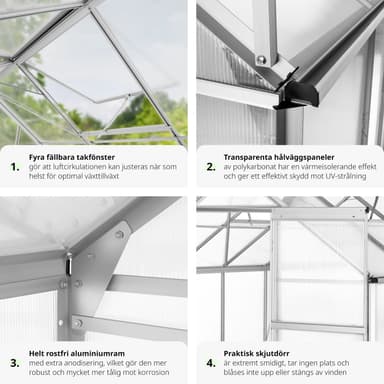 tectake Aluminiumväxthus utan fundament - 375 x 185 x 195 cm