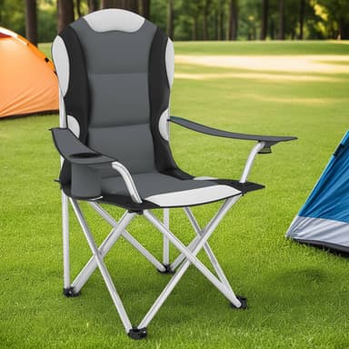 tectake Campingstol med stoppad dyna, hopfällbar - grå