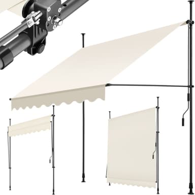 tectake Spännmarkis och soltak med handvev, höjdjusterbar - 200 x 180 cm, beige