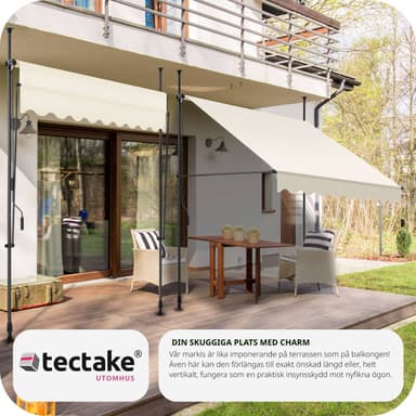 tectake Spännmarkis och soltak med handvev, höjdjusterbar - 200 x 180 cm, beige