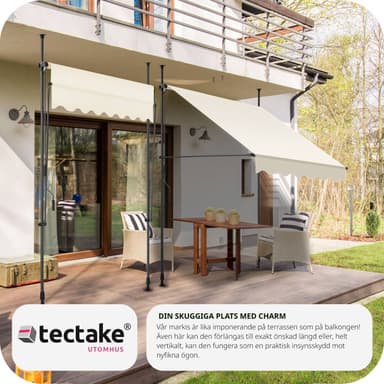 tectake Spännmarkis och soltak med handvev, höjdjusterbar - 150 x 180 cm, beige