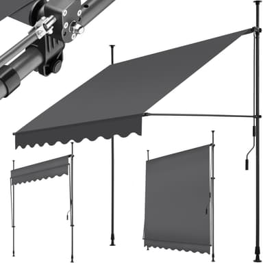 tectake Spännmarkis och soltak med handvev, höjdjusterbar - 200 x 180 cm, svart/grå