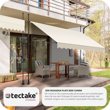 tectake Spännmarkis och soltak med handvev, höjdjusterbar - 350 x 180 cm, beige