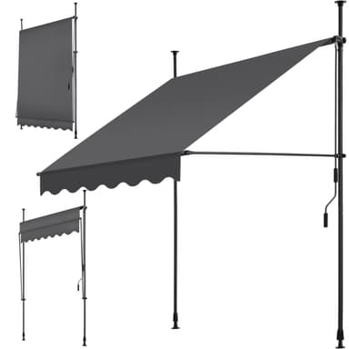 tectake Spännmarkis och soltak med handvev, höjdjusterbar - 150 x 180 cm, svart/grå