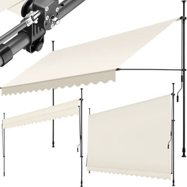 tectake Spännmarkis och soltak med handvev, höjdjusterbar - 400 x 180 cm, beige