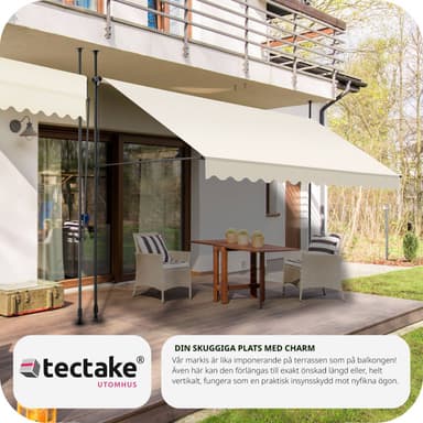 tectake Spännmarkis och soltak med handvev, höjdjusterbar - 400 x 180 cm, beige