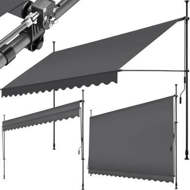 tectake Spännmarkis och soltak med handvev, höjdjusterbar - 400 x 180 cm, svart/grå