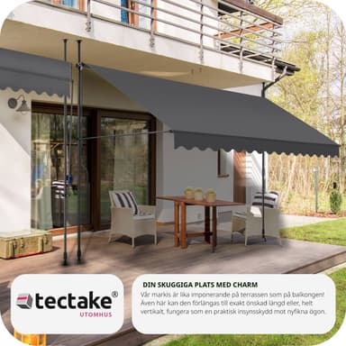 tectake Spännmarkis och soltak med handvev, höjdjusterbar - 400 x 180 cm, svart/grå